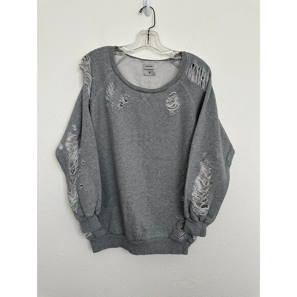 MIHARAYASUHIRO Distressed Cotton Crewneck Sweater Raglan Sleeve Gray Sz Medium - Picture 1 of 7